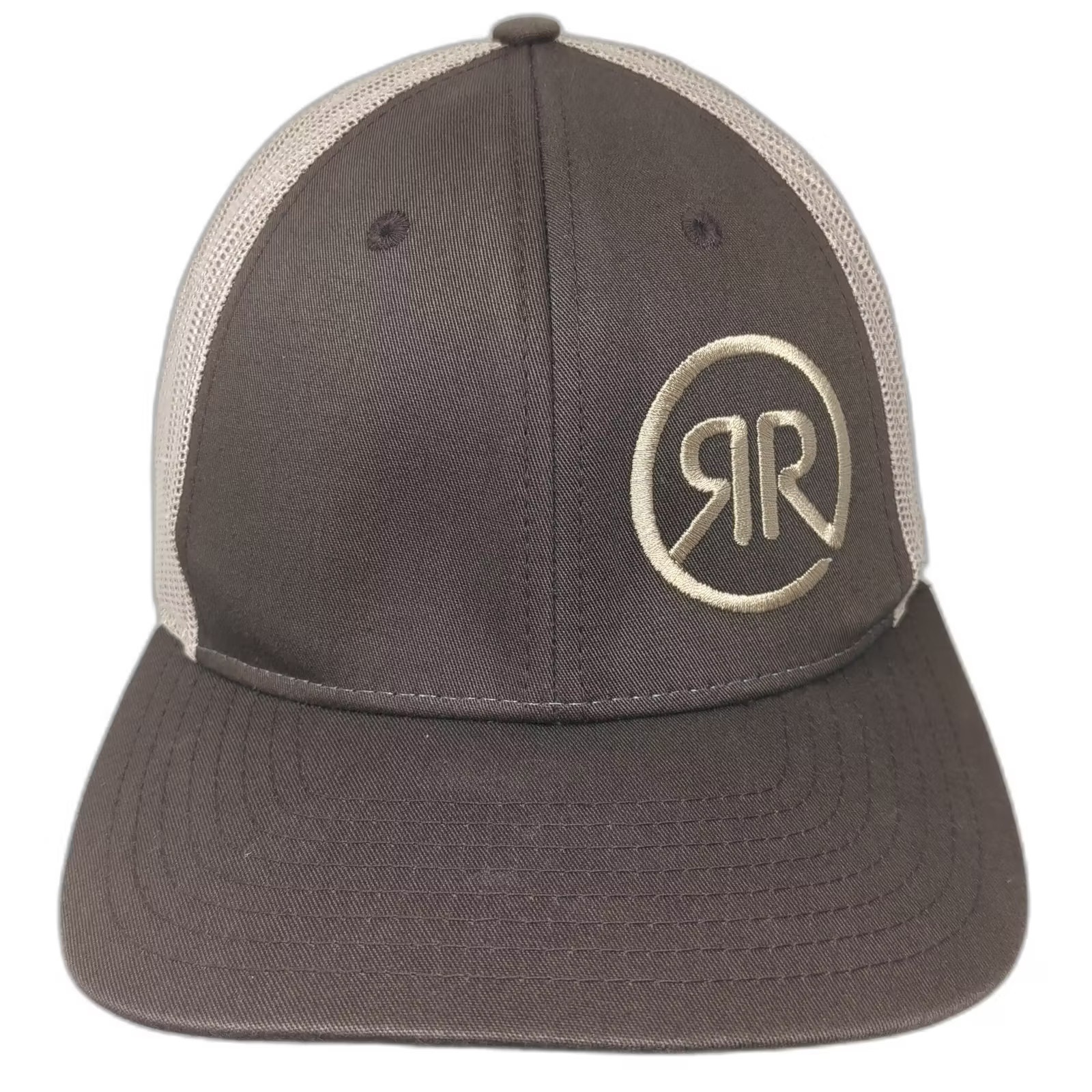 Richardson Trucker Hat Brown Beige L Snapback Mesh Embroidered Logo